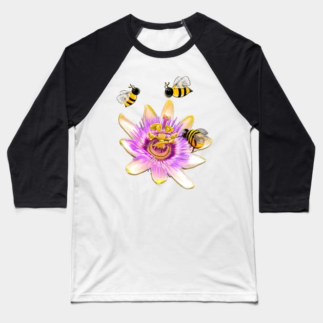 Bee themed gifts for women men and kids spring Blue crown Passion plant pattern flower bumble bee - save the bees T-Shirt Baseball T-Shirt by Artonmytee